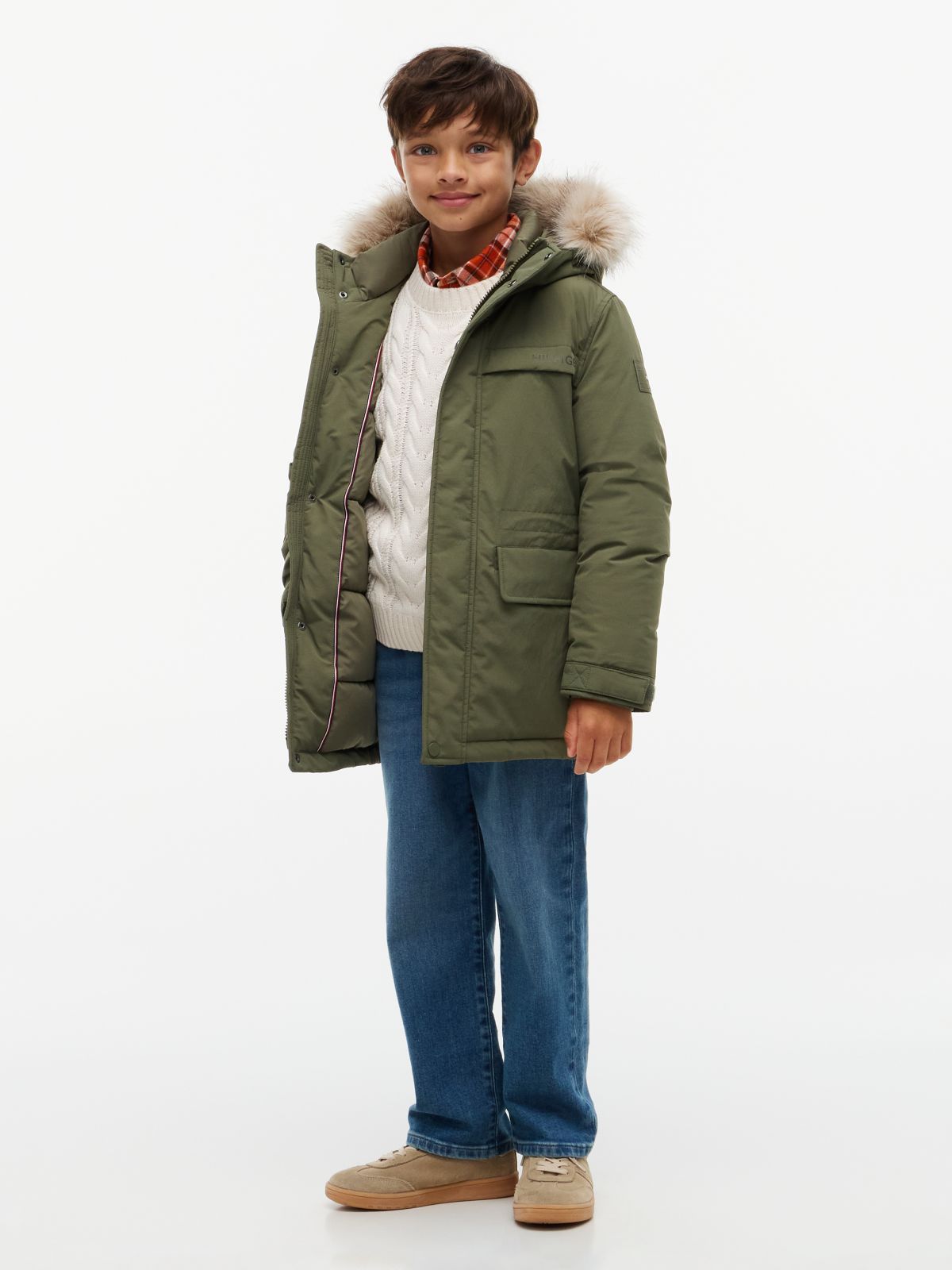 Faux Fur Hood Padded Parka — Green