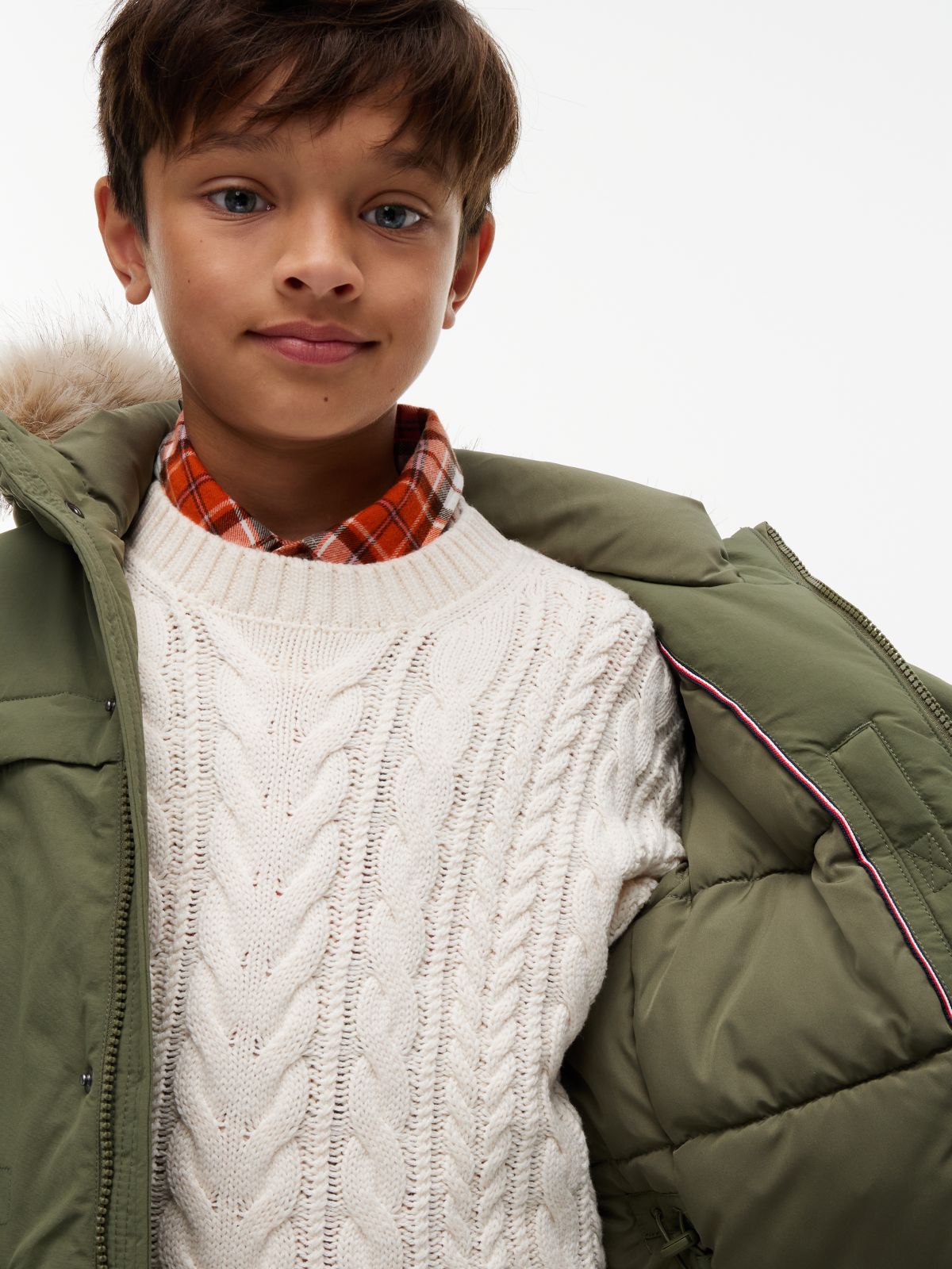 Faux Fur Hood Padded Parka — Green