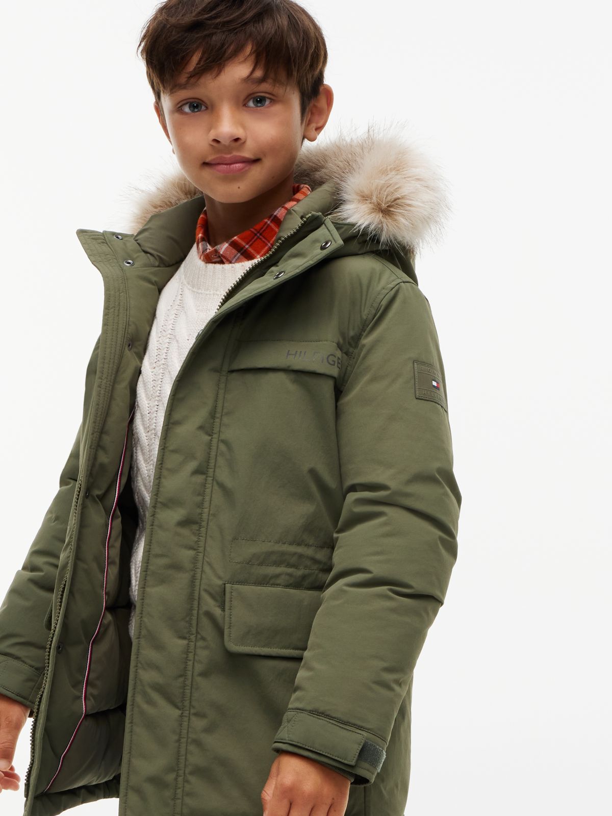 Faux Fur Hood Padded Parka — Green