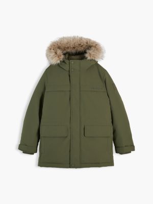green faux fur hood padded parka for boys tommy hilfiger