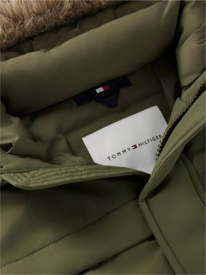 green faux fur hood padded parka for boys tommy hilfiger
