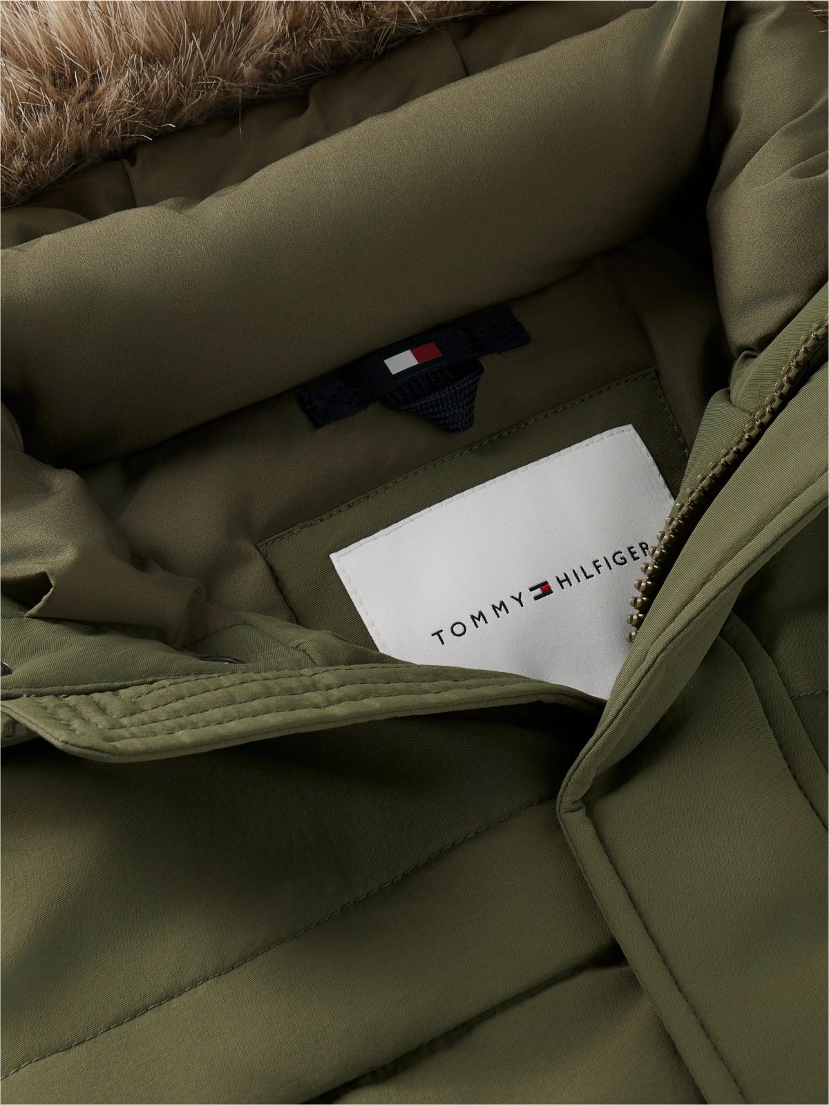 Faux Fur Hood Padded Parka — Green