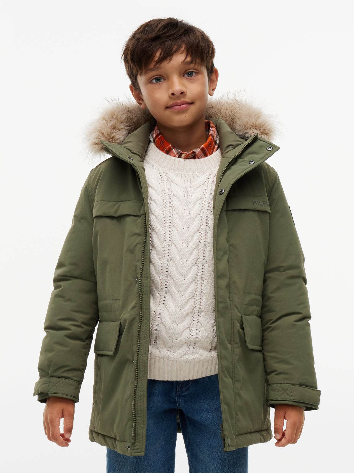 Faux Fur Hood Padded Parka — Green