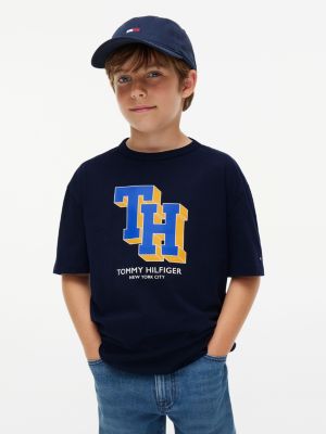 blue varsity logo jersey t-shirt for boys tommy hilfiger