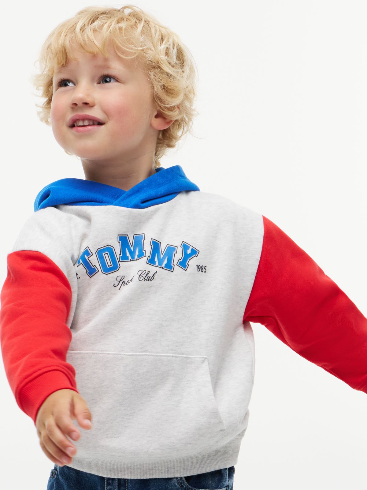 Colour-Blocked Logo Relaxed Terry Hoody — Grey