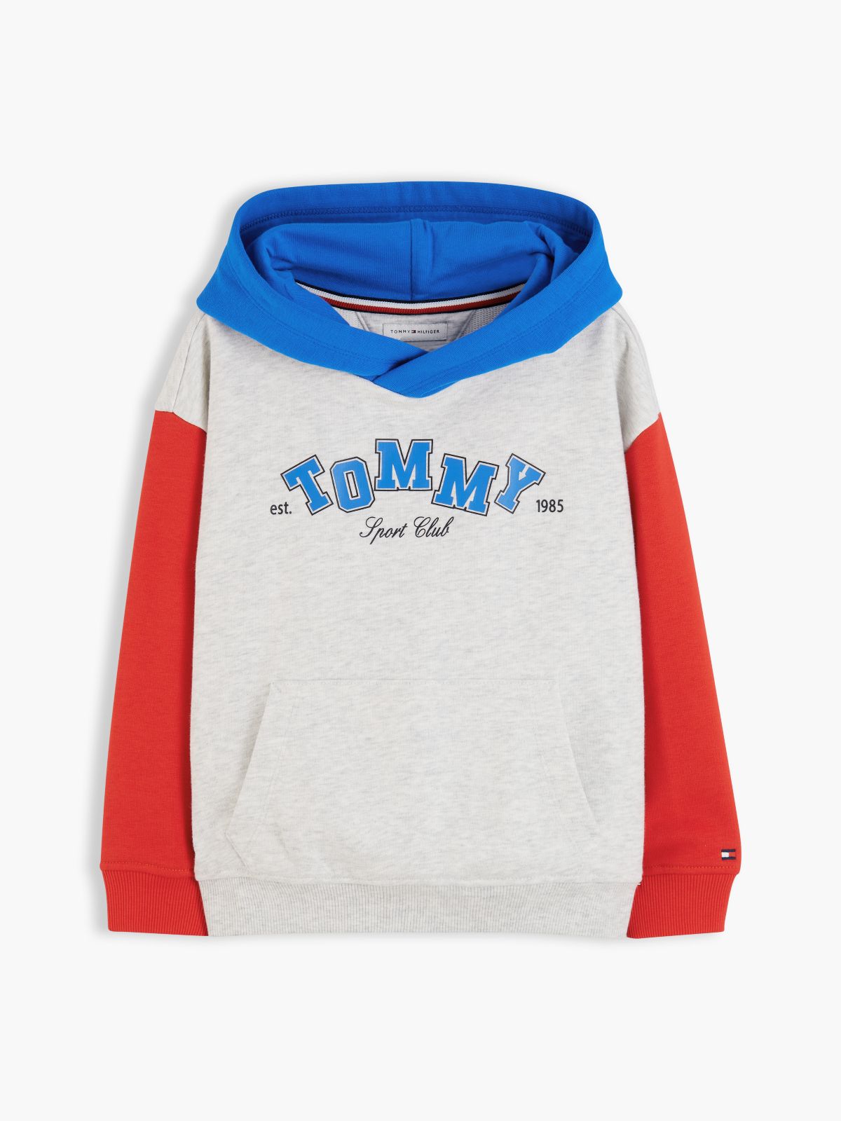 Colour-Blocked Logo Relaxed Terry Hoody — Grey