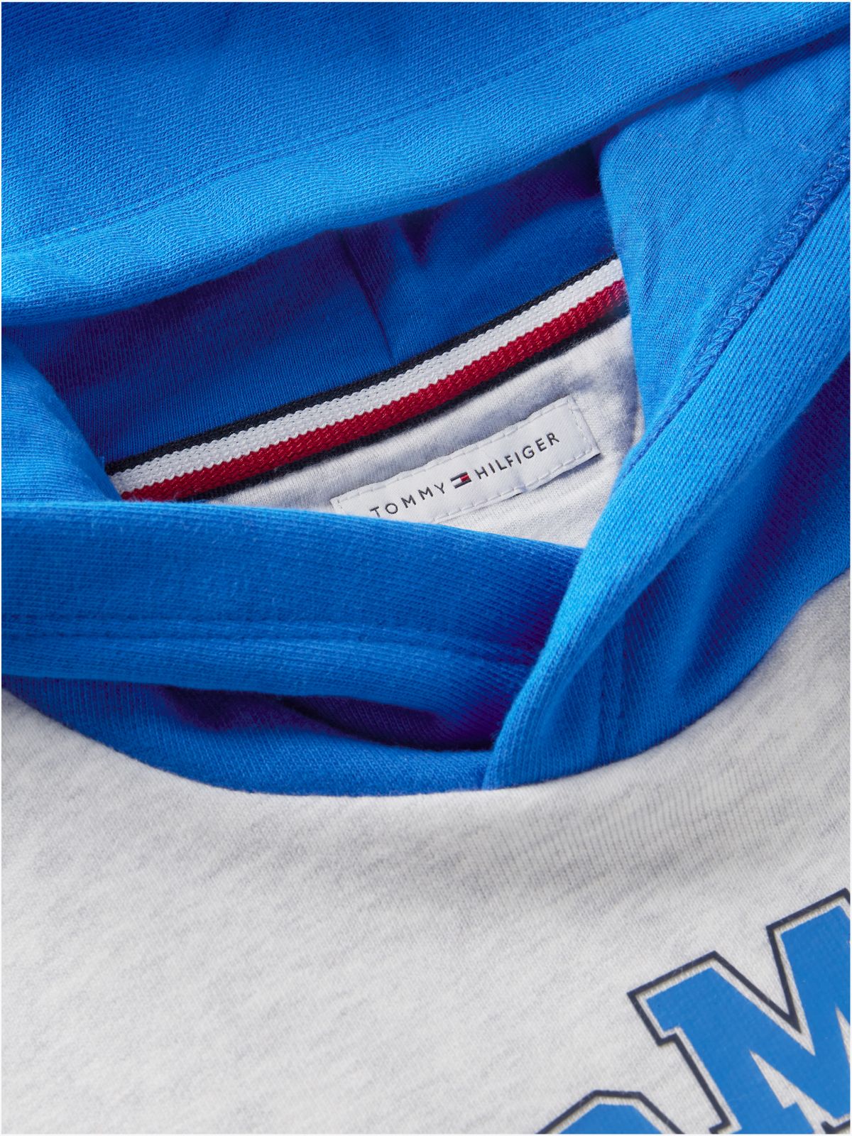 Colour-Blocked Logo Relaxed Terry Hoody — Grey