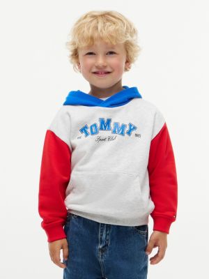 grey colour-blocked logo terry hoody for boys tommy hilfiger