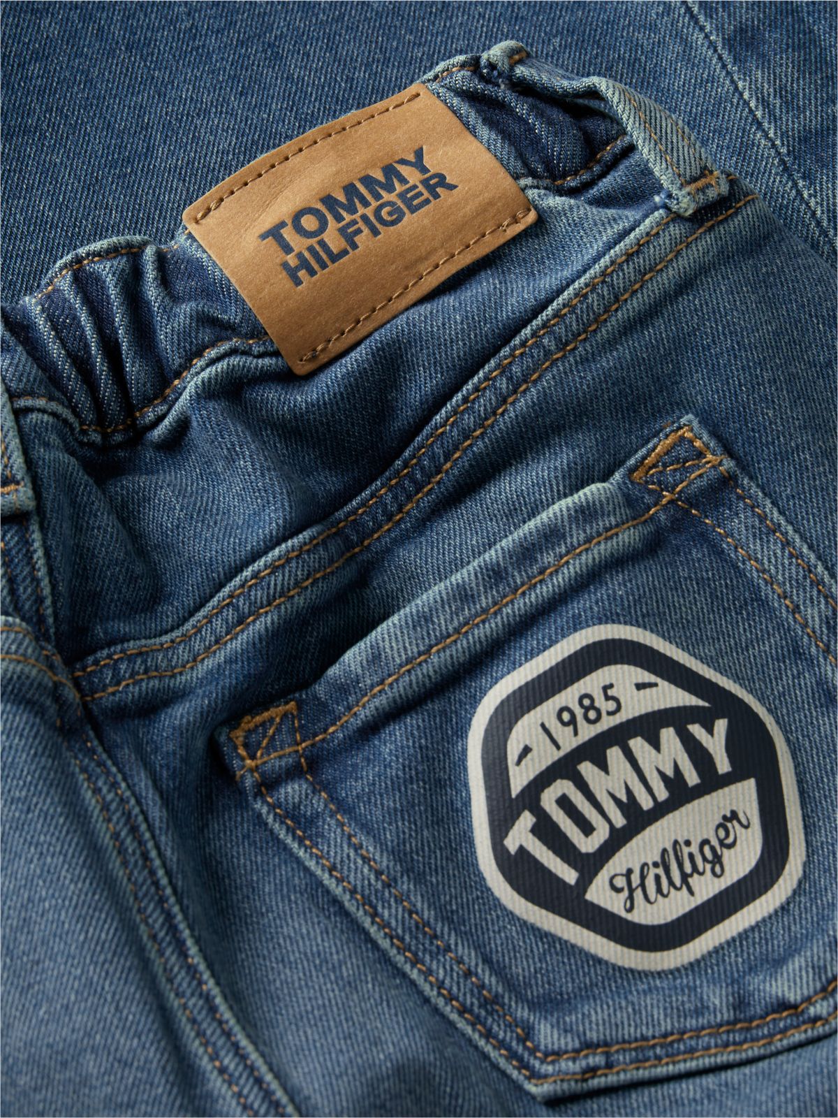 Graphic Elasticated Waist Wide Leg Jeans — Denim