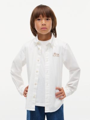 white regular fit logo embroidery oxford shirt for boys tommy hilfiger