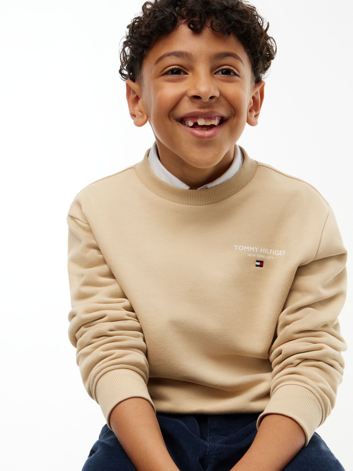 Logo Flag Embroidery Crew Neck Jumper — Beige