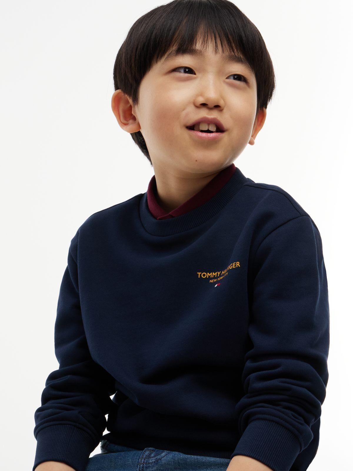 Logo Flag Embroidery Crew Neck Jumper — Blue