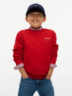 red rundhals-pullover mit logo und flag-stickerei für jungen - tommy hilfiger