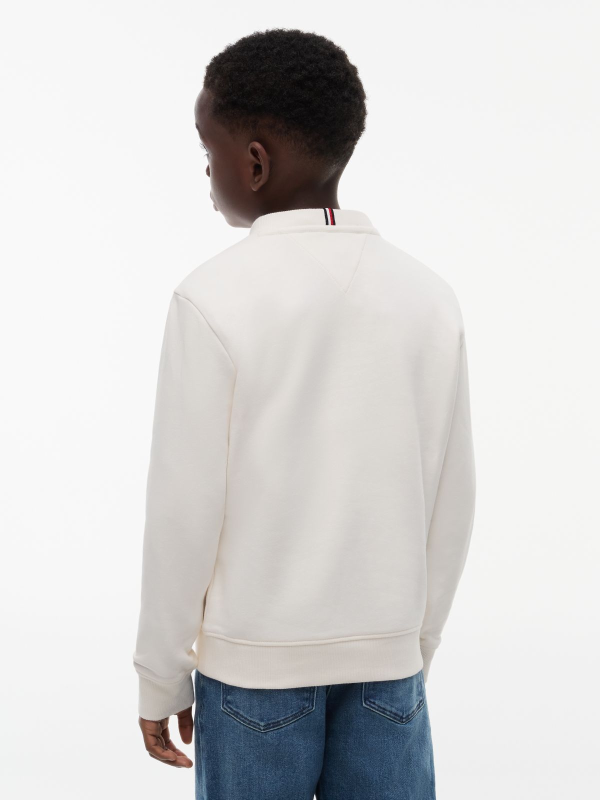 Logo Flag Embroidery Crew Neck Jumper — White
