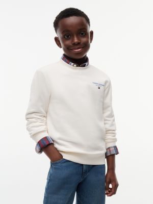 white logo flag embroidery crew neck jumper for boys tommy hilfiger