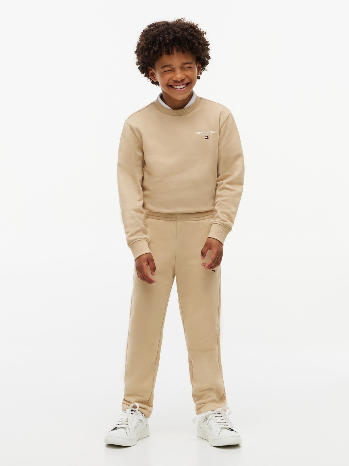 Essential Logo Flag Embroidery Joggers — Beige