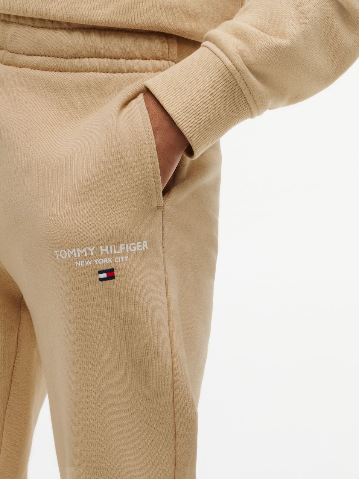 Essential Logo Flag Embroidery Joggers — Beige