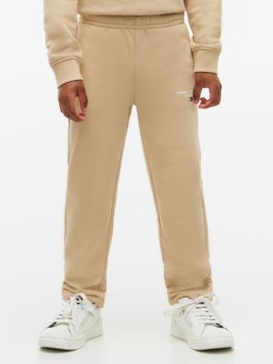 beige essential logo flag embroidery joggers for boys tommy hilfiger