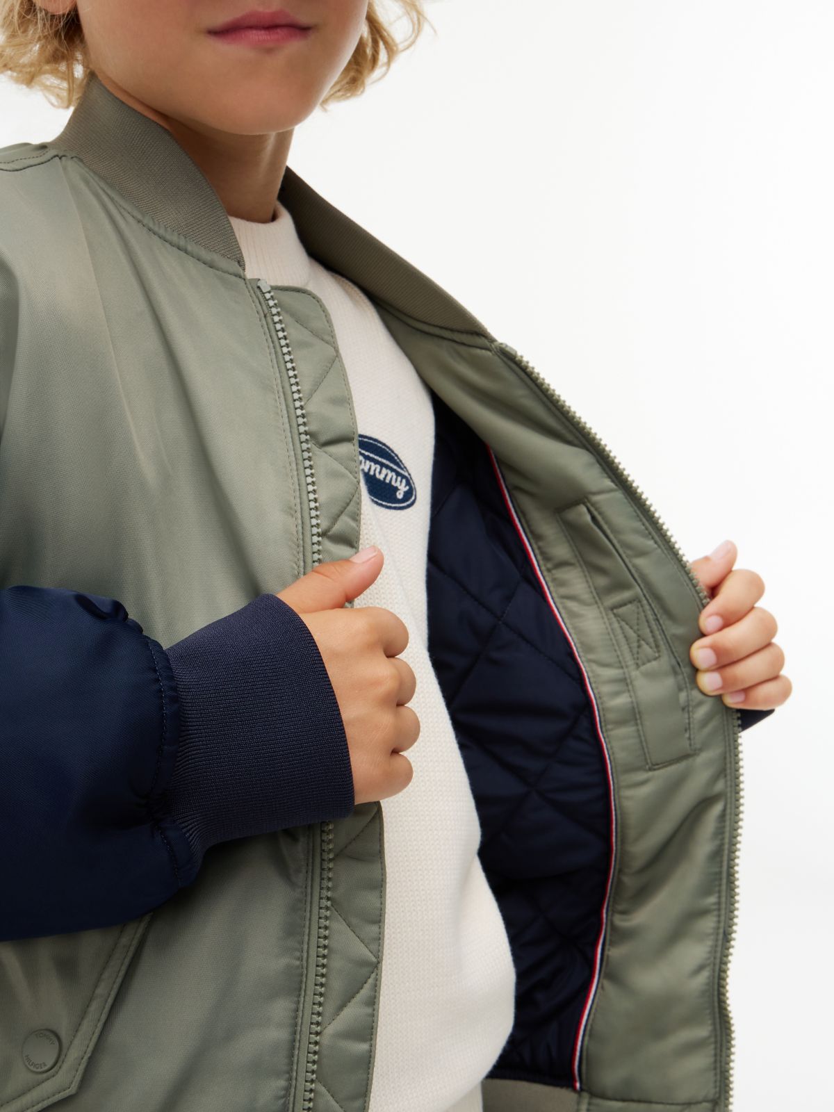 Back Logo Water Resistant Bomber Jacket — Green