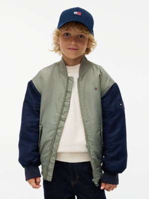 green wasserabweisende bomberjacke mit rückenlogo für jungen - tommy hilfiger