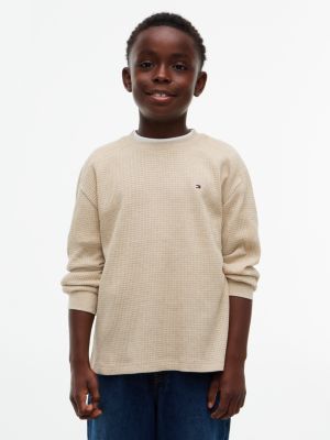 pullover in maglia a nido d'ape beige da bambini tommy hilfiger
