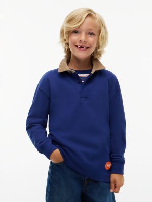 polo rugby con colletto in velluto a coste blue da bambini tommy hilfiger