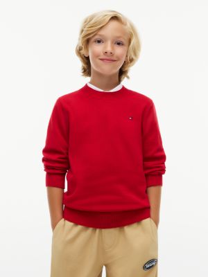red essential lightweight crew neck jumper for boys tommy hilfiger