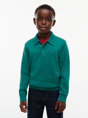 green essential lightweight polo jumper for boys tommy hilfiger