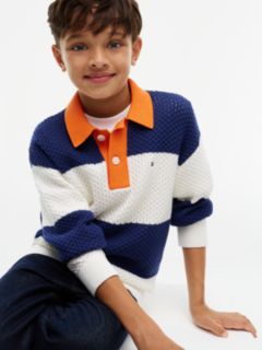 Textured Knit Rugby Jumper — Blue 3