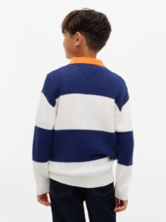 Textured Knit Rugby Jumper — Blue 4