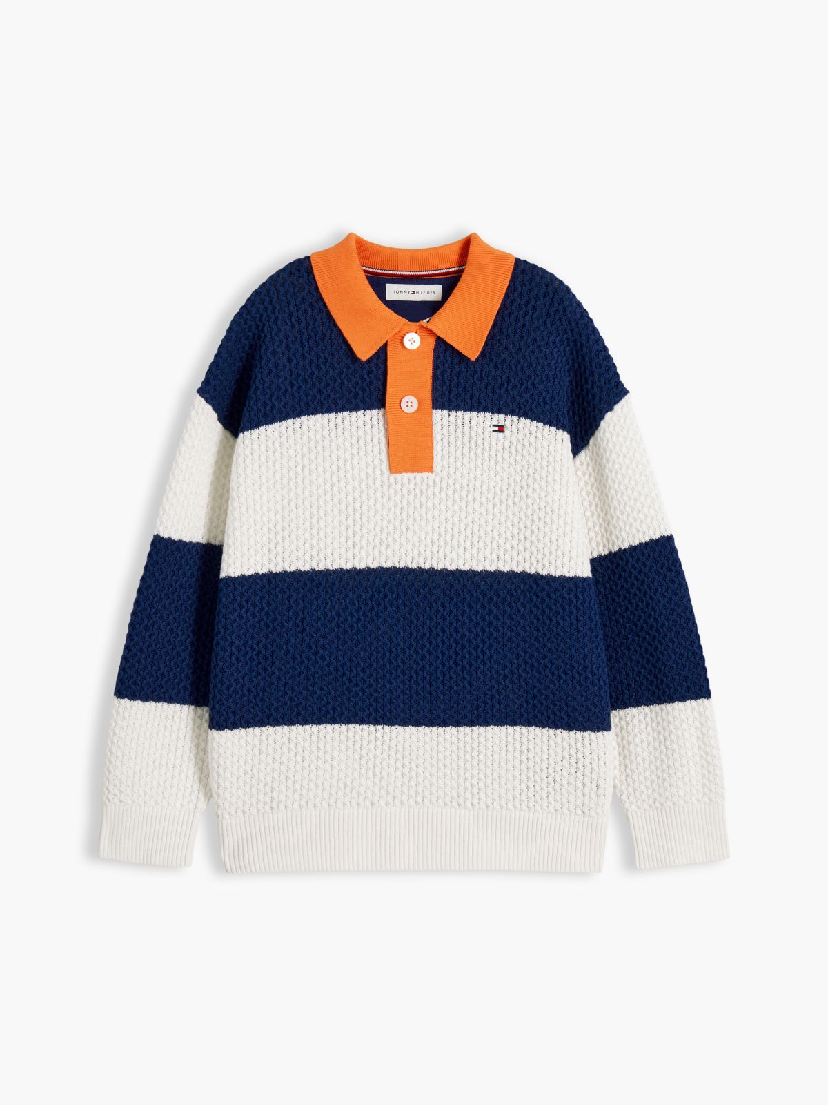 Textured Knit Rugby Jumper — Blue