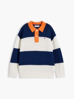 Textured Knit Rugby Jumper — Blue 5