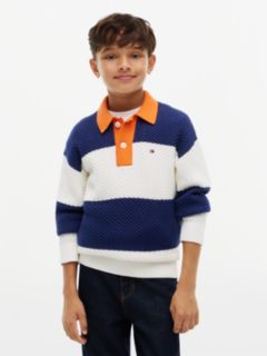 Textured Knit Rugby Jumper — Blue 1