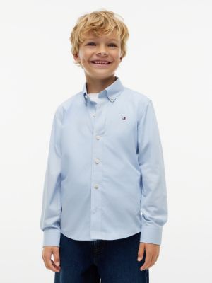 blue essential regular fit non-iron poplin shirt for boys tommy hilfiger