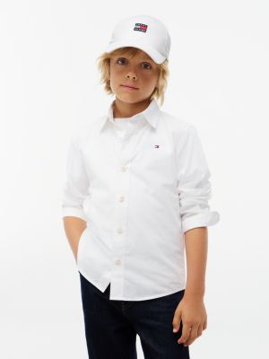 white essential regular fit non-iron poplin shirt for boys tommy hilfiger