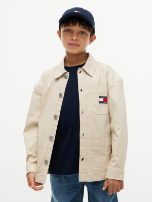 beige oversized fit herringbone twill overshirt for boys tommy hilfiger