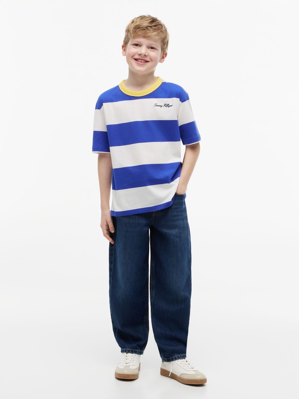 Logo Embroidery Stripe Jersey T-Shirt — Multi