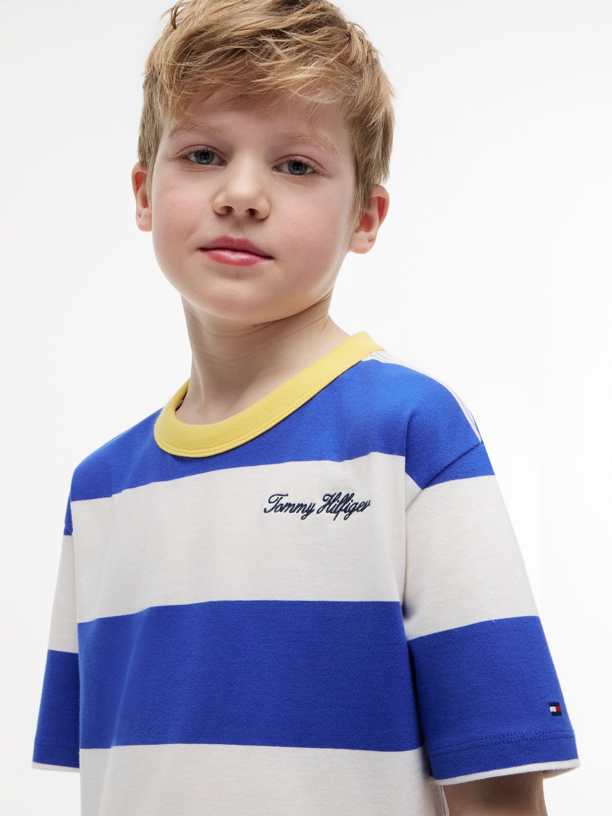Logo Embroidery Stripe Jersey T-Shirt — Multi