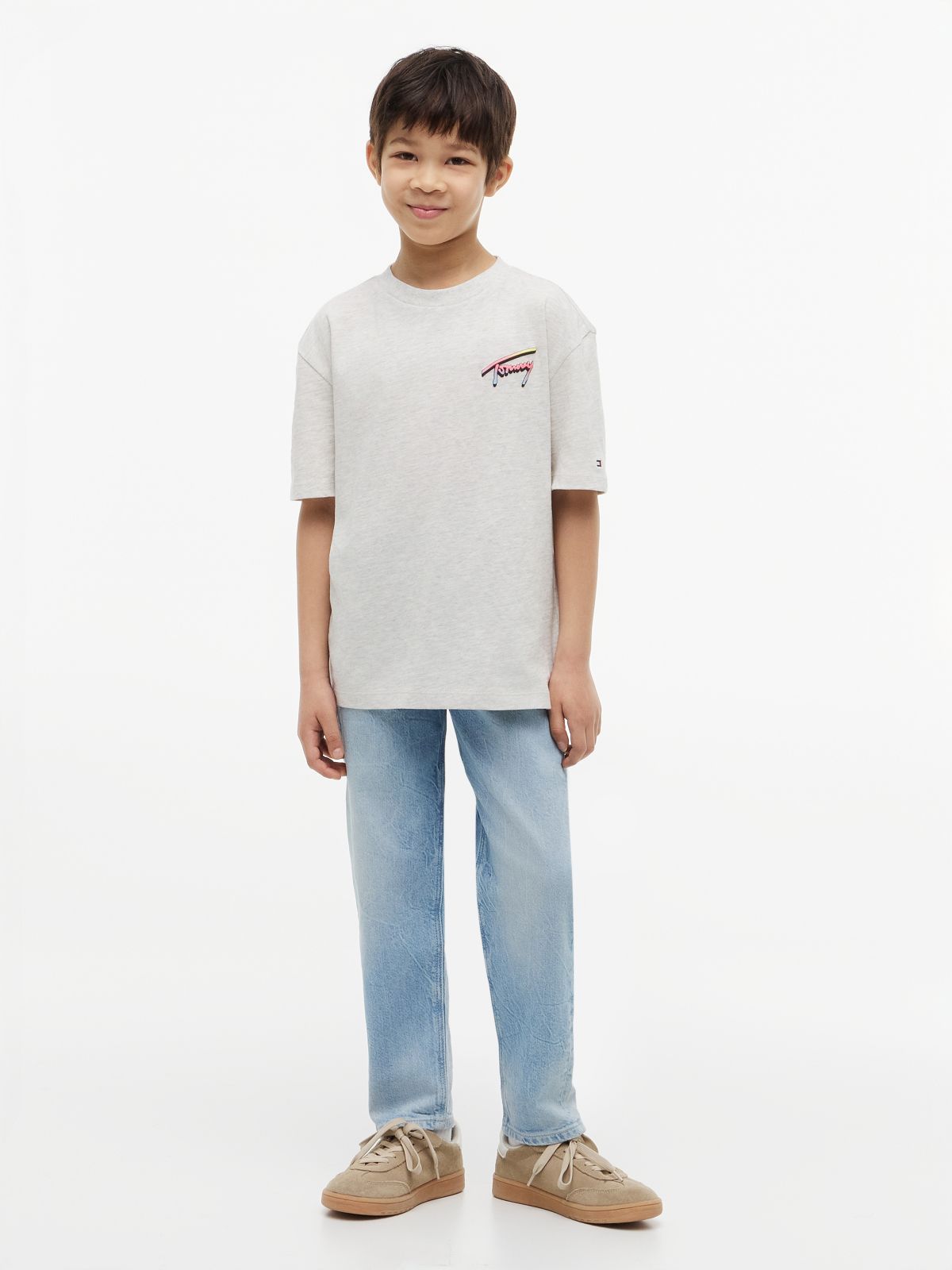 Back Logo Graphic Textured T-Shirt — Grey