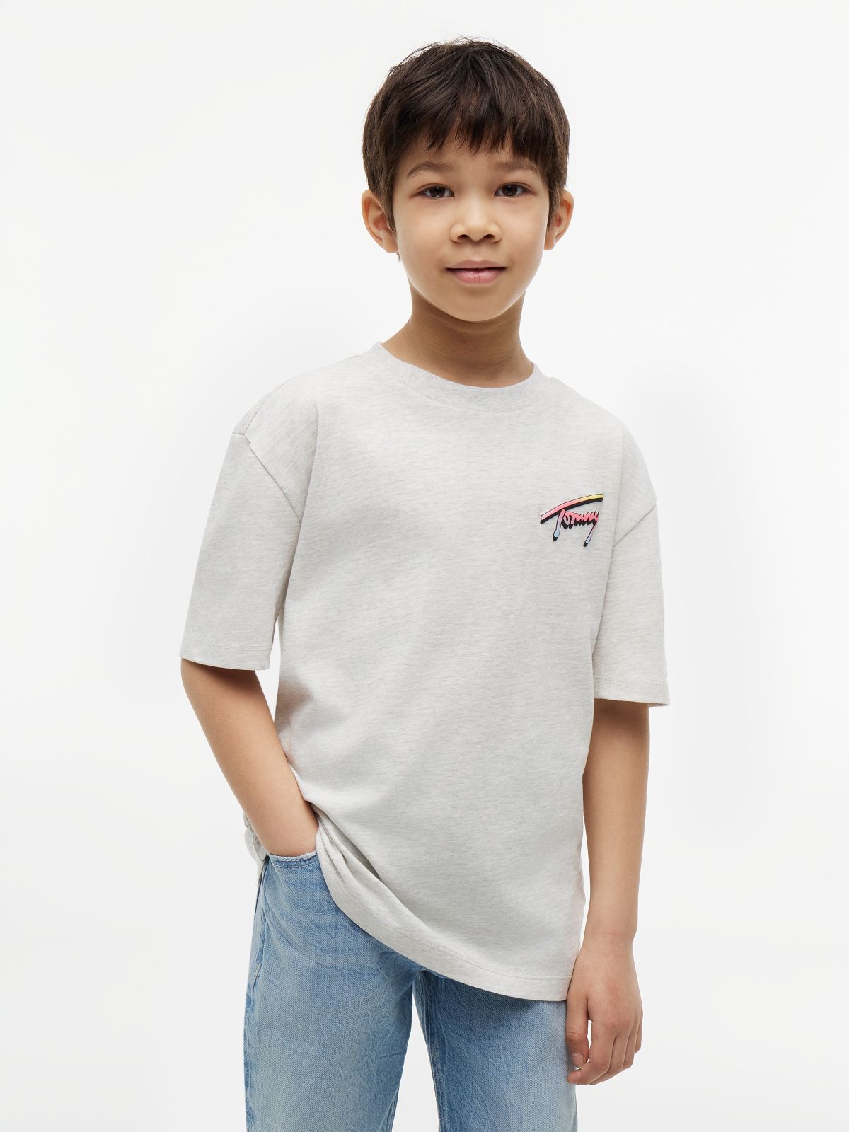 Back Logo Graphic Textured T-Shirt — Grey