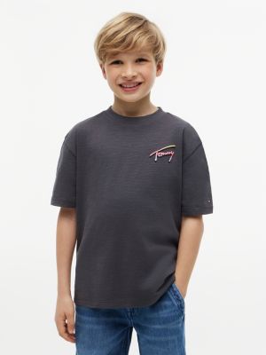 grey strukturiertes t-shirt mit logo-grafik hinten für jungen - tommy hilfiger