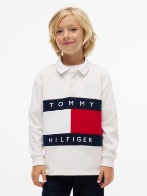 white essential rugby-shirt mit color block flag für jungen - tommy hilfiger