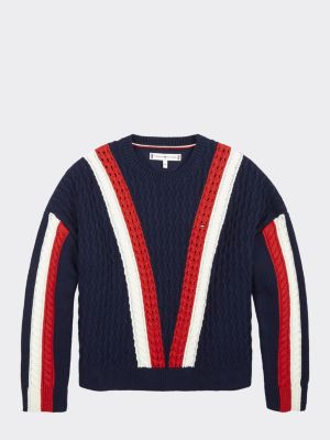 Farbblock Pullover Mit Zopfmuster Weiss Tommy Hilfiger