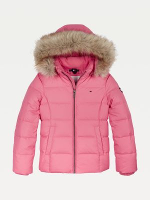 Essential Quilted Down Filled Hooded Jacket Pink Tommy Hilfiger