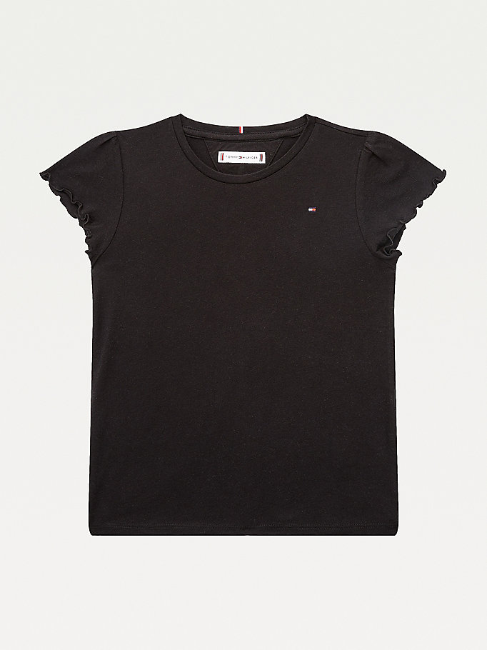 black essential ruffle sleeve t-shirt for girls tommy hilfiger