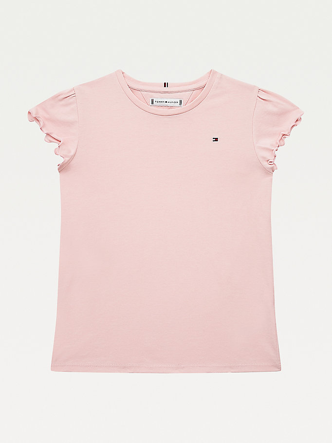 pink essential ruffle sleeve t-shirt for girls tommy hilfiger