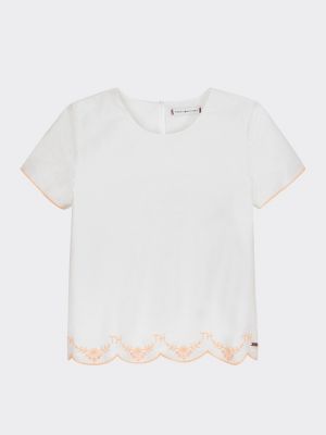 T-Shirt mit Monogramm- und Blumen-Stickerei | WEIß | Tommy Hilfiger