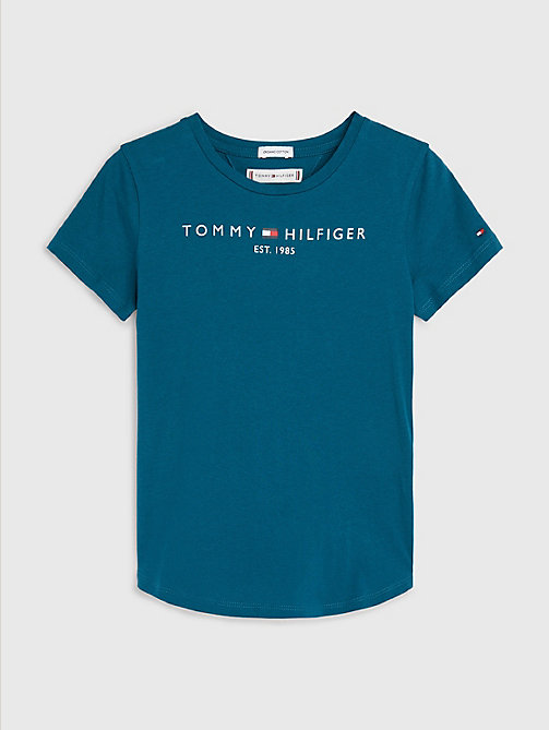 blue essential logo organic cotton t-shirt for girls tommy hilfiger