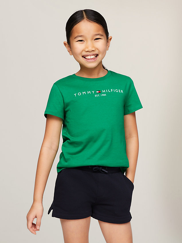 green essential logo slim fit t-shirt for girls tommy hilfiger