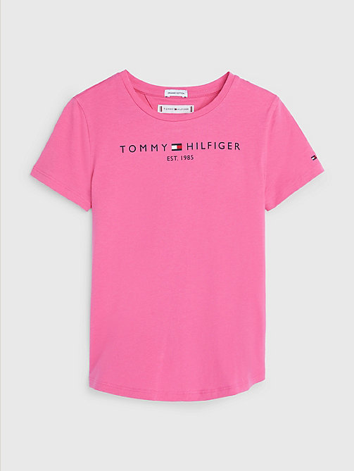 pink essential logo organic cotton t-shirt for girls tommy hilfiger